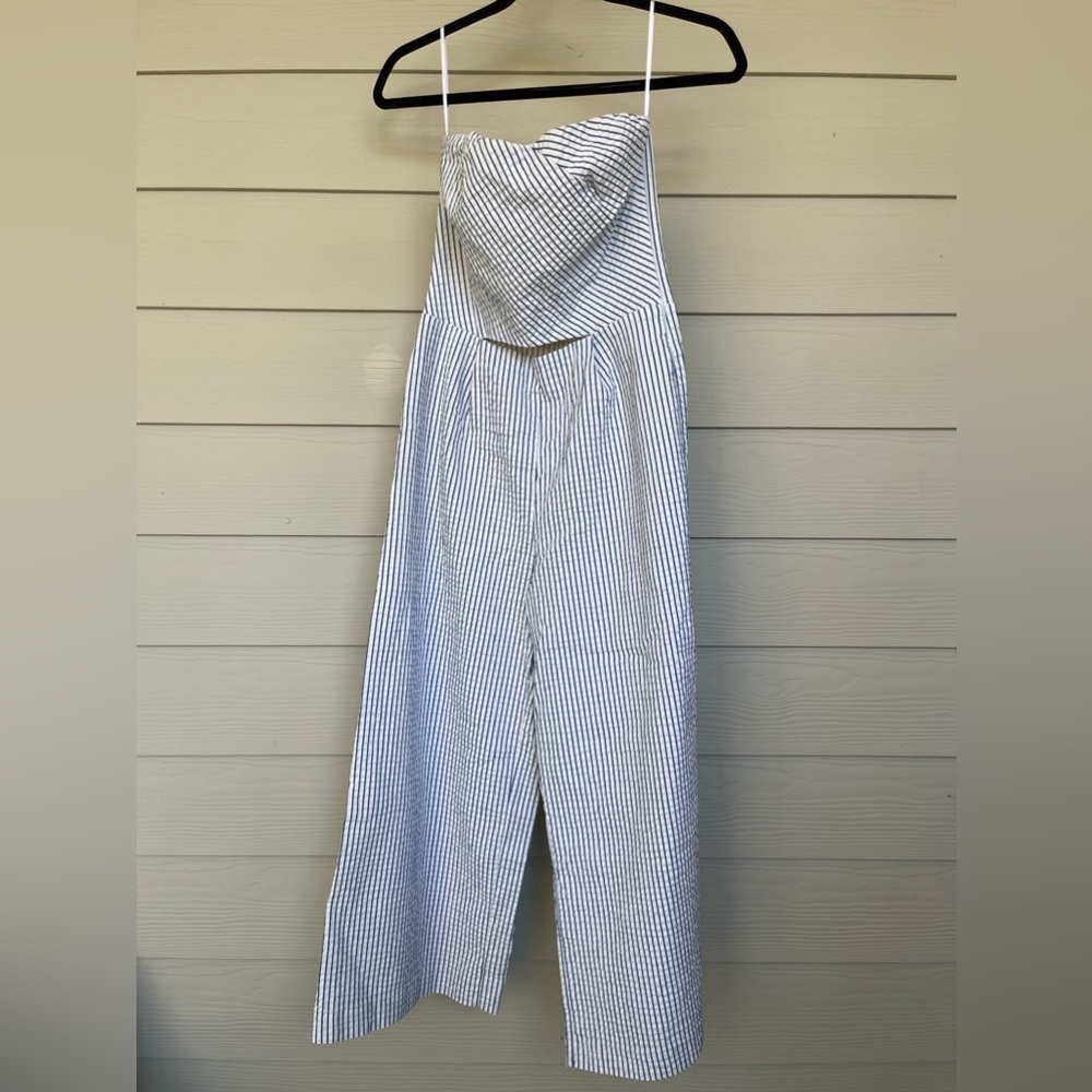 Zara | Blue and White Strapless Romper (Petite)